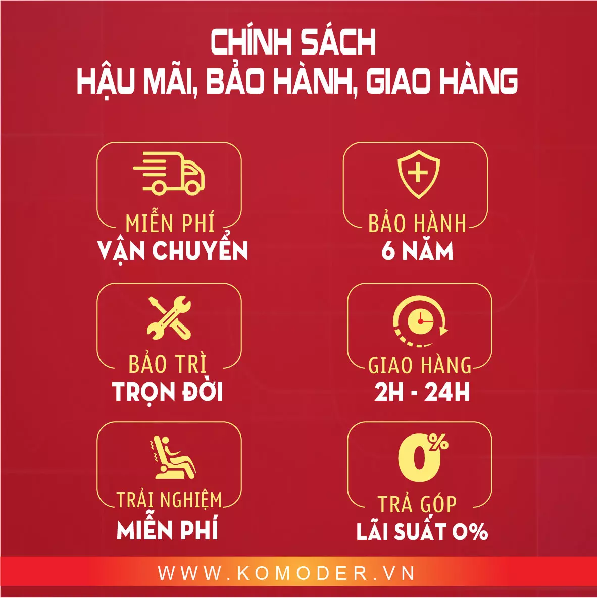 Chính sách bảo hành ghế massge komoder Đồng Nai
